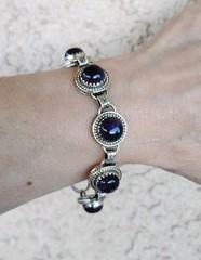 Handmade 925 Sterling African Amethyst Cabochon Bracelet 32.6g Toggle Adjustable