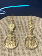 *NEW LISTING*HANDCRAFTED EGYPTIAN REVIVAL GOLDEN PHARAOH COIN DROP EARRINGS-NEW