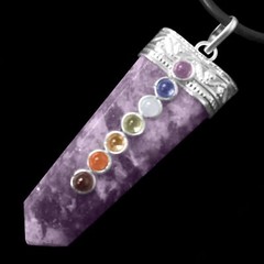 Purple Lepidolite 7 Chakra Gemstone Pendant Crystal Point Necklace Reiki Healing