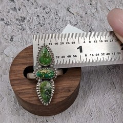 Sonoran Gold Turquoise Ring Adjustable 6-8 Sterling Silver 3 Stone Southwestern