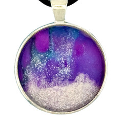 Pendant Necklace Handmade «Winter Forest» Silver Bezel 30mm Black Cord