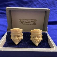 Vintage 50’s Matsumoto Tokyo Carved Celluloid Face Good Fortune Earrings Signed
