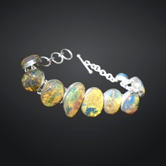Fine Rare Blue Yellow Dominican Amber 925 Sterling Silver Bracelet 6.3 Inch