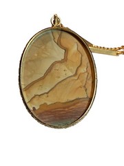 Brown Picture Landscape Jasper Pendant With 12.5” Gold Filled Chain