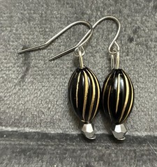 Handmade Black And Gold Oval Bead Dangle Style Earrings