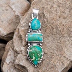Sterling Silver Kingman Royston Sonoran Gold Turquoise Pendant Southwestern