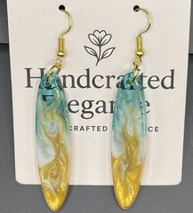 Handmade resin large oval blue/gold/white Flame Swirl Earrings