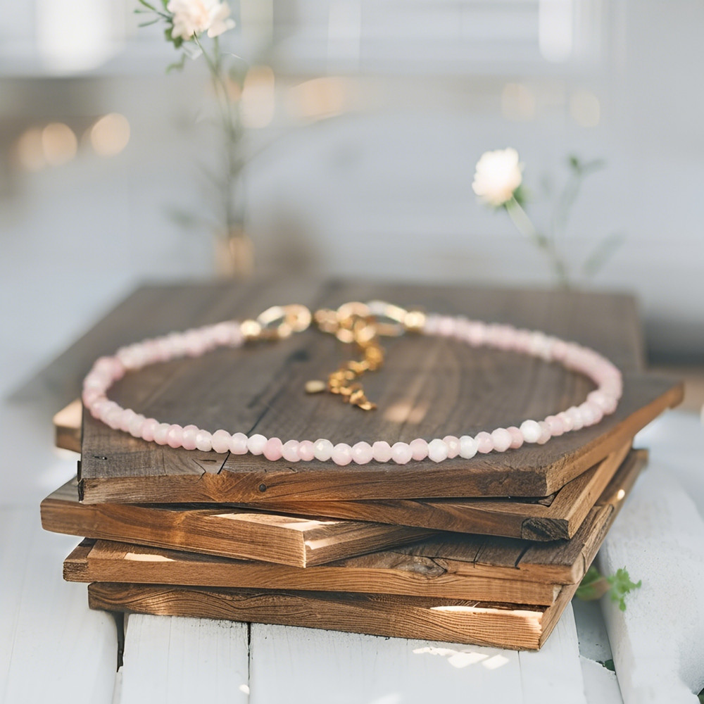 Delicate Natural Pink Opal Tiny Beaded Crystal Healing Reiki Minimalist Bracelet