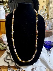 30” Artisan Beaded Necklace With Venetian, Czech and Misc Glass Beads In Caramel