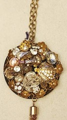 Artisan Mosaic Rhinestone, Broken Jewelry Handmade Upcycled Pendant Necklace