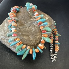 Green Turquoise Spiny Oyster Nugget Sterling Silver Necklace 21″ 18090