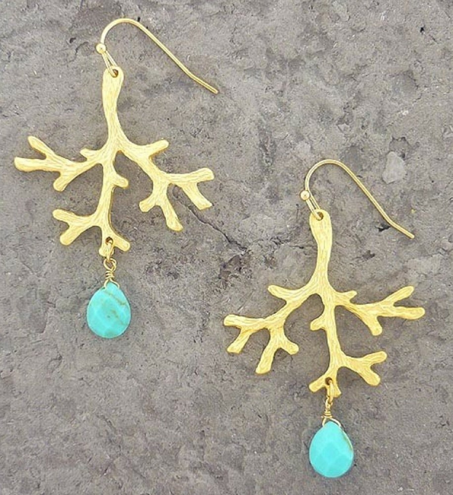 Tropical Turquoise on Gold Coral Branches Earrings – Bulk Discounts