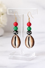 Cowrie Shell Earrings African Earrings Red, Green, Brown Earrings Beach Jewelry