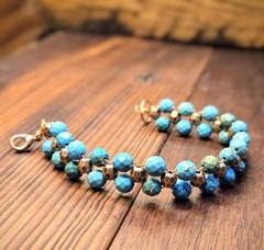 The Frontier’s Genuine Faceted Turquoise In Handwoven Antique Copper Bracelet