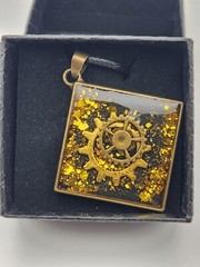 Steampunk Handmade Epoxy Bronze Pendant Necklace 18″ Long 1.5mm Waxed Rope