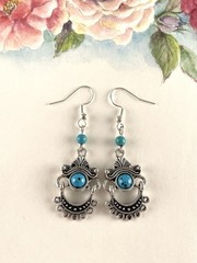 Bohemian Sterling Silver Plated Turquoise Earrings Handmade Artisan Jewelry