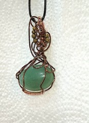 Handmade Wire Wrapped Jewelry Green Quartz Pendant Necklace: Bronze/ Copper Wire