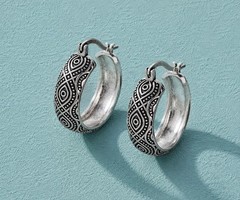 Sundance Silver Evil Eye Hoop Earrings Boho Artisan Engraved Antique Ethnic Wide