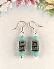 Small Blue Czech Picasso Drop Silver Earrings Women Handmade Artisan Jewelry