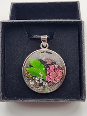Real Flower Handmade Epoxy Pendant Necklace 18″ Long 1.5mm Waxed Rope, Silver