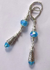 faceted LIGHT BLUE CRYSTAL dangle earring SP LEVER BACK handcrafted #N25