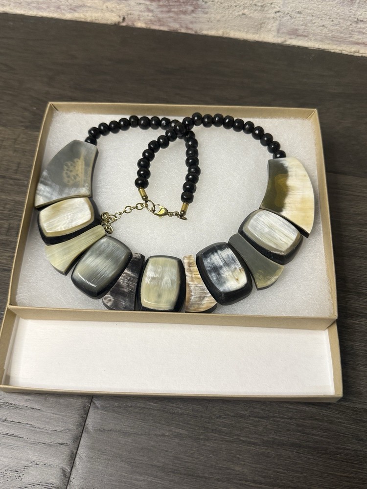 Handcrafted Genuine Buffalo Horn Bib Necklace Statement Jewelry