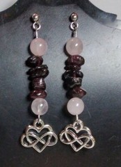 Garnet Stone Chips & Rose Quartz Silver Love Infinity Earrings