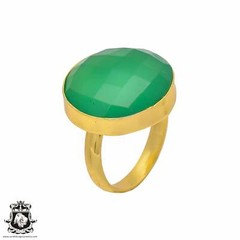 Size 8.5 – Size 10 Adjustable Green Onyx 24K Gold Plated Ring GPR228