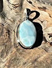 Larimar .925 Sterling Silver Pendant Natural Healing Chakra Stone