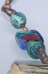 OOAK Artisan Copper Wire Bird’s Nest Robin’s Egg Wooden Log Art Glass Necklace