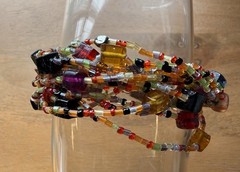 Handcrafted Multistrand Glass Beaded Bracelet Copper Tone Clasp Boho 8”
