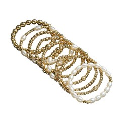 Handmade Gold Tone Beaded Bracelet Earring Set Stretch Bangle Women Jewelry Gift