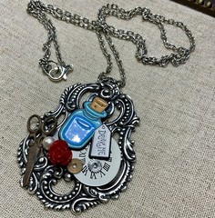 Wonderland Theme Necklace-Drink Me, Rose, Scissors, Gears, Watch Face, 26”
