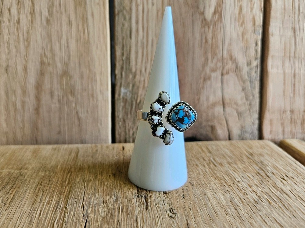 Golden Hills Turquoise And Wild Horse Adjustable Floater Ring – Size 7 or Larger