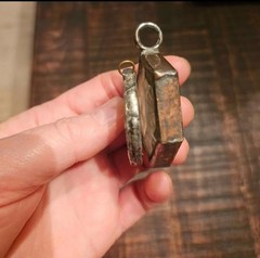 Set of 2 Handmade Beveled Glass & Pewter Necklace Pendants