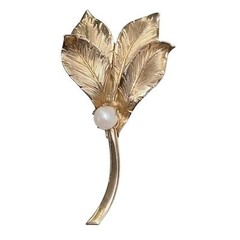 12K GF Gold Filled PPC Four Leaves with Pearl Artisan Pin Brooch 2″