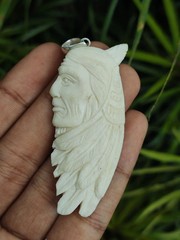Hand-Carved Bone Pendant: Indian Side Face, Bali Horn Carving