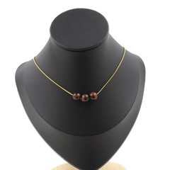 Necklace 3 Red Tiger Eye Beads 8 Mm. Gold Plated Steel Chain Women’s Necklace
