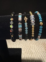 Artisan Made Beaded Stackable Stretch Bracelets Black, Gold, Turquoise Blue (5)