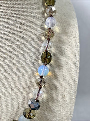 Artisan Faceted Glass Beaded Necklace Smoky Clear Cloudy Hand-knotted Nice! 17″