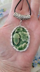 Bordallo Pinheiro Necklace, Broken China Jewelry, Green Acorn Pendant