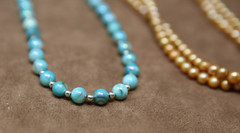 Handmade Round Light Blue Yellow Matte Glass Choker Necklace 18” 19” Set Of 2