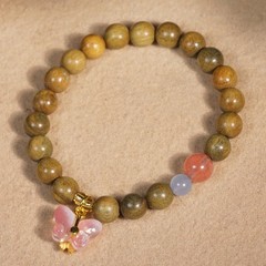8mm Green Sandalwood Bead Buddhist Prayer Bead Bracelet, Round Bead Bracelet