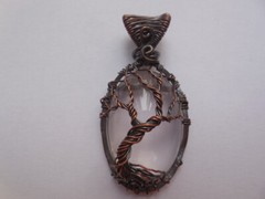Rose Quartz Wire Wrap Gemstone Pendant Necklace Handcrafted Jewelry Tree Of Life