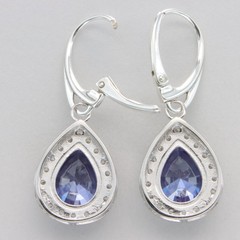 Blue Oval Rectangle TANZANITE & CZ Leverback Earrings 925 STERLING SILVER #102e