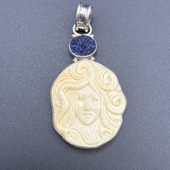 Sajen 925 Sterling Silver Mother of Pearl & Druzy Stone Cameo Goddess Pendant