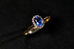 Classic Design Australian Black Opal Diamond Engagement Wedding Ring 18K Gold