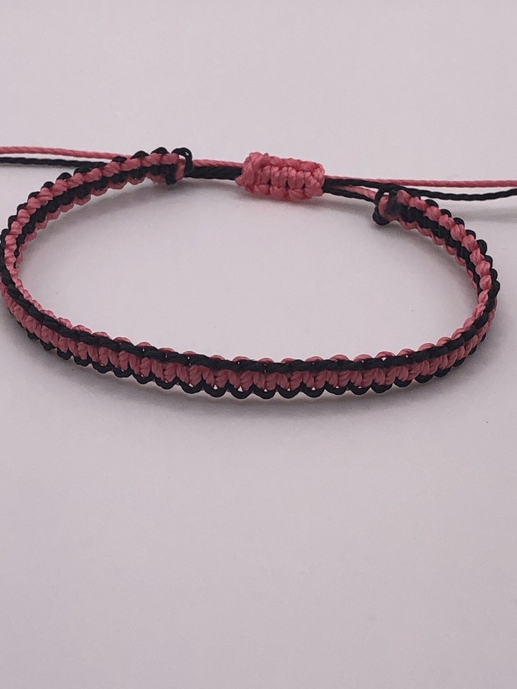 Handmade Pink & Black Macrame Square Knot Adjustable Bracelet