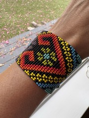 Handmade Mexican Huichol Style Beaded Cuff Bracelet 7″x2″