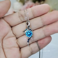 Round Blue Topaz Necklace – Sterling Silver Swirl Bow Infinity 2 CT Blue Topaz